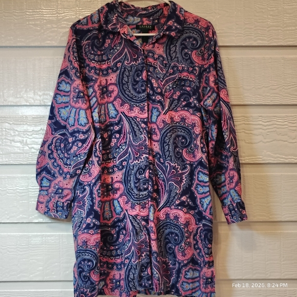 Ralph Lauren Other - Lauren Ralph Lauren Womens LG Paisley Print Button Up Nightshirt 100% Cotton